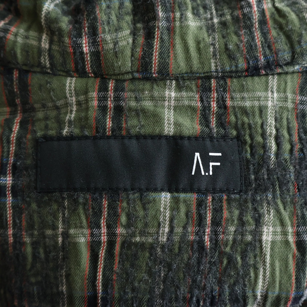 A.F ARTEFACT(エーエフアーティファクト) 25AW NEEDLE PUNCH PLAID FABRIC ZIPPER ニードルパンチ プレイド ファブリック コットン チェック柄 ジップアップフーディ グリーン