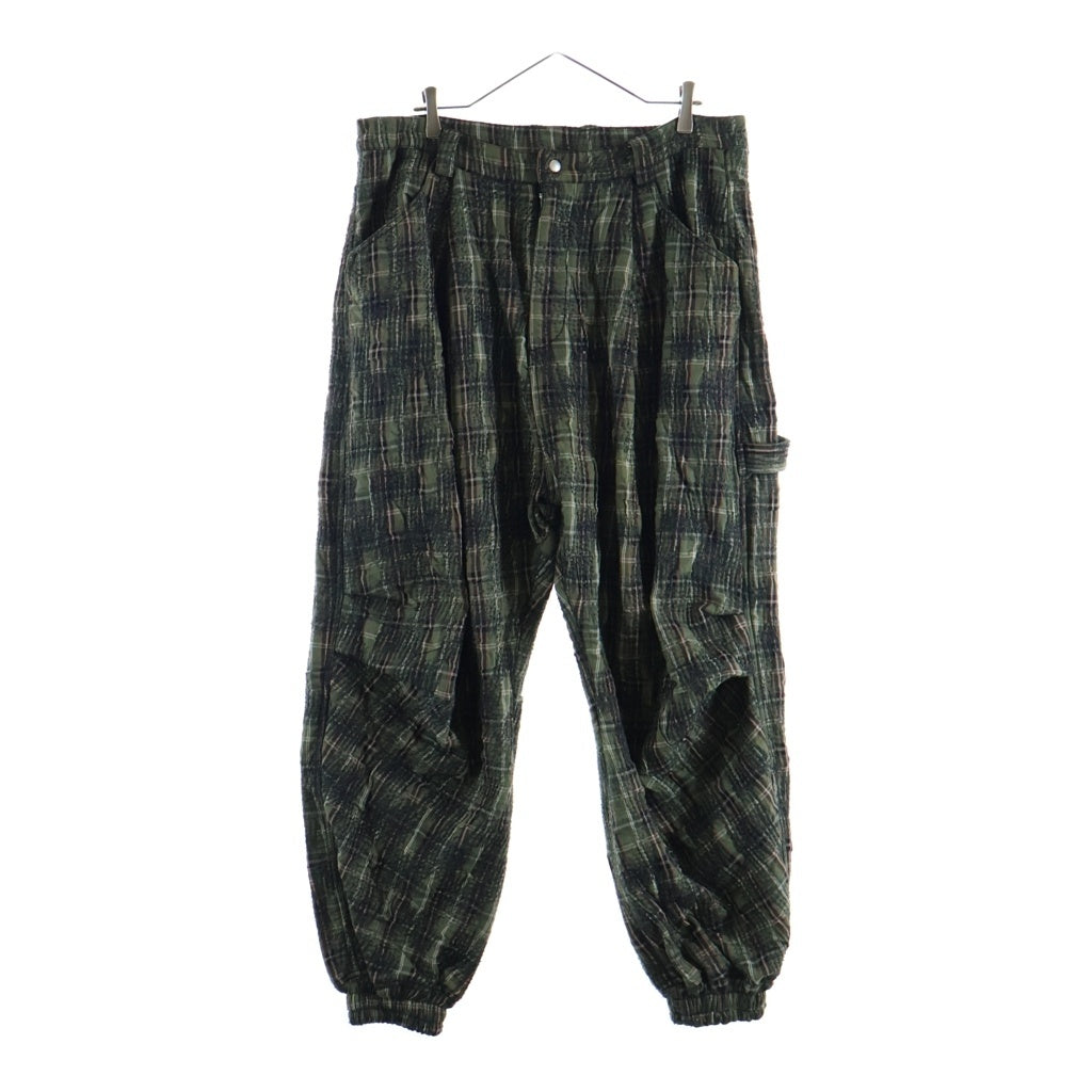 A.F ARTEFACT(エーエフアーティファクト) 25AW NEEDLE PUNCH PLAID FABRIC PANTS ニードルパンチ プレイド ファブリック コットン チェック柄 ワイドパンツ グリーン