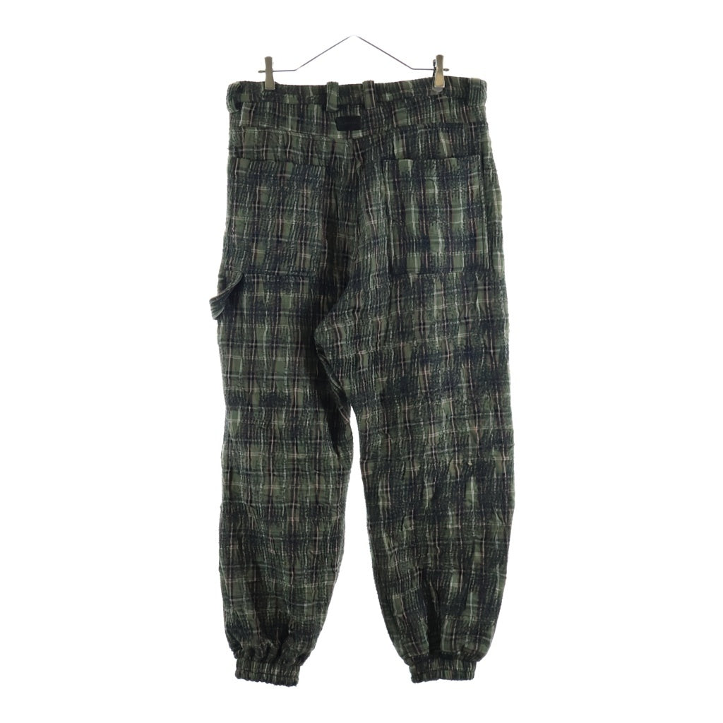 A.F ARTEFACT(エーエフアーティファクト) 25AW NEEDLE PUNCH PLAID FABRIC PANTS ニードルパンチ プレイド ファブリック コットン チェック柄 ワイドパンツ グリーン