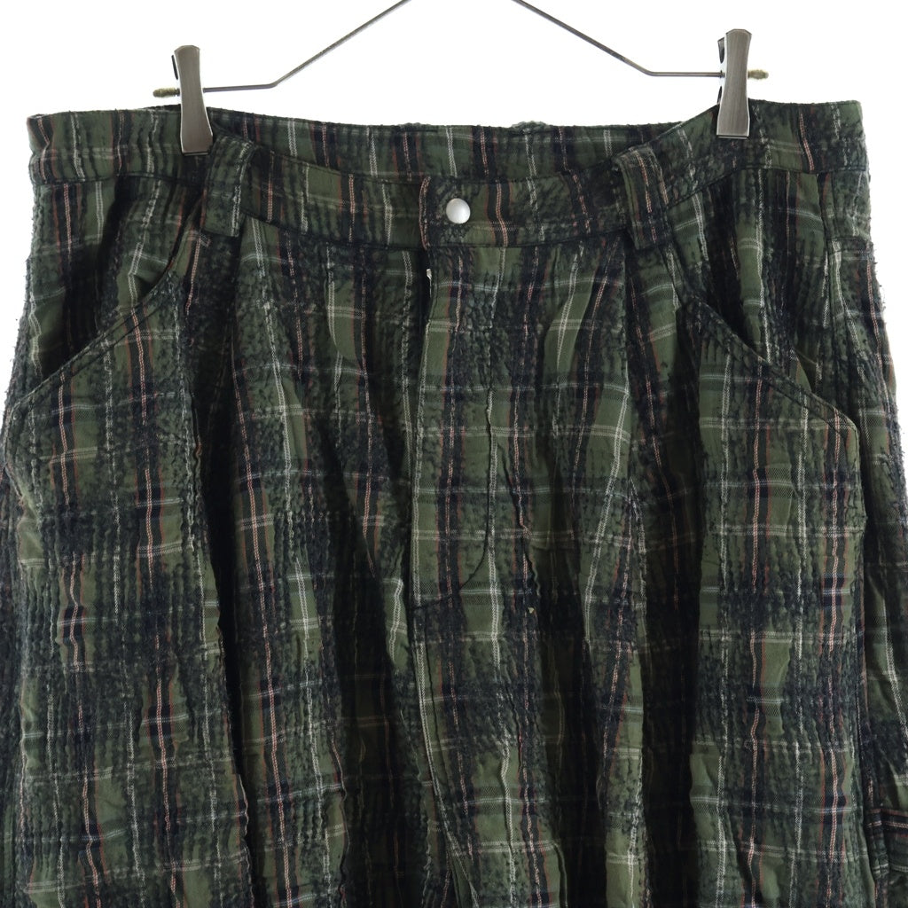 A.F ARTEFACT(エーエフアーティファクト) 25AW NEEDLE PUNCH PLAID FABRIC PANTS ニードルパンチ プレイド ファブリック コットン チェック柄 ワイドパンツ グリーン