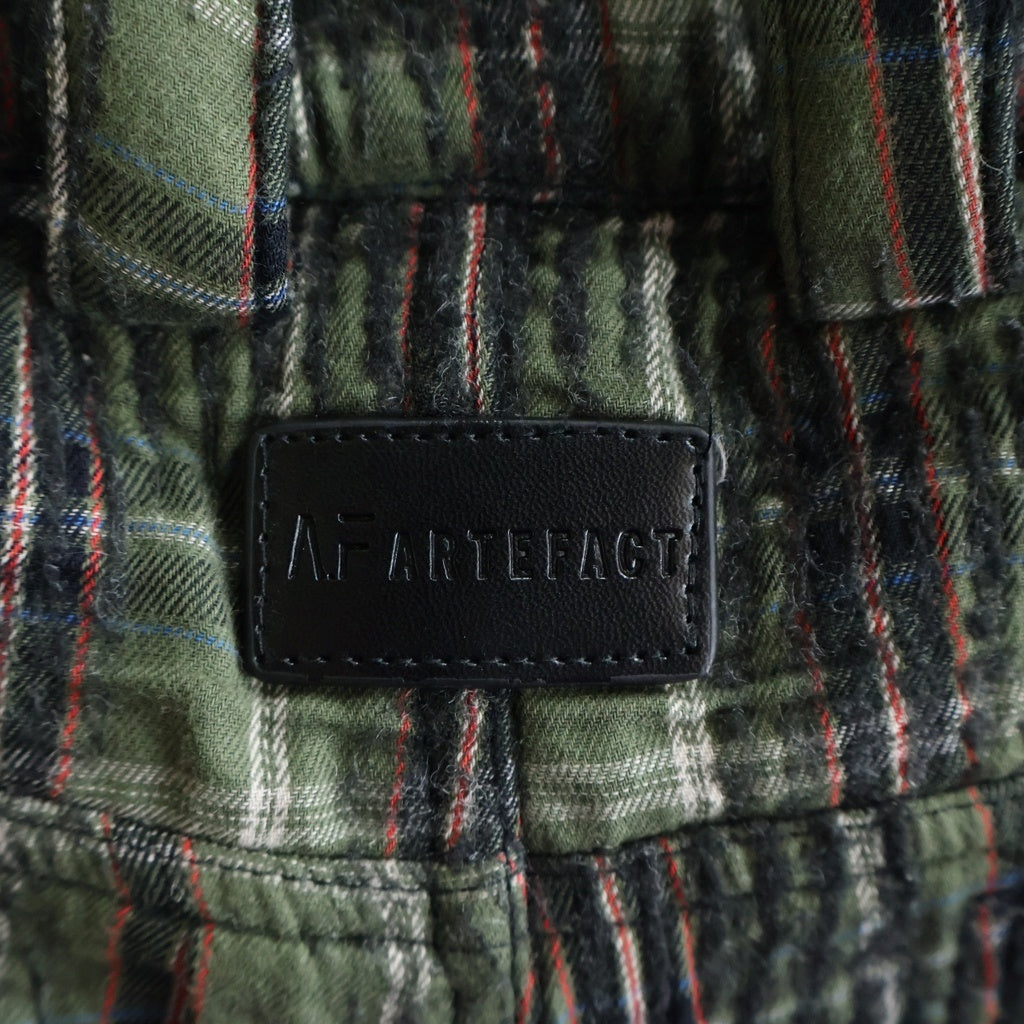 A.F ARTEFACT(エーエフアーティファクト) 25AW NEEDLE PUNCH PLAID FABRIC PANTS ニードルパンチ プレイド ファブリック コットン チェック柄 ワイドパンツ グリーン