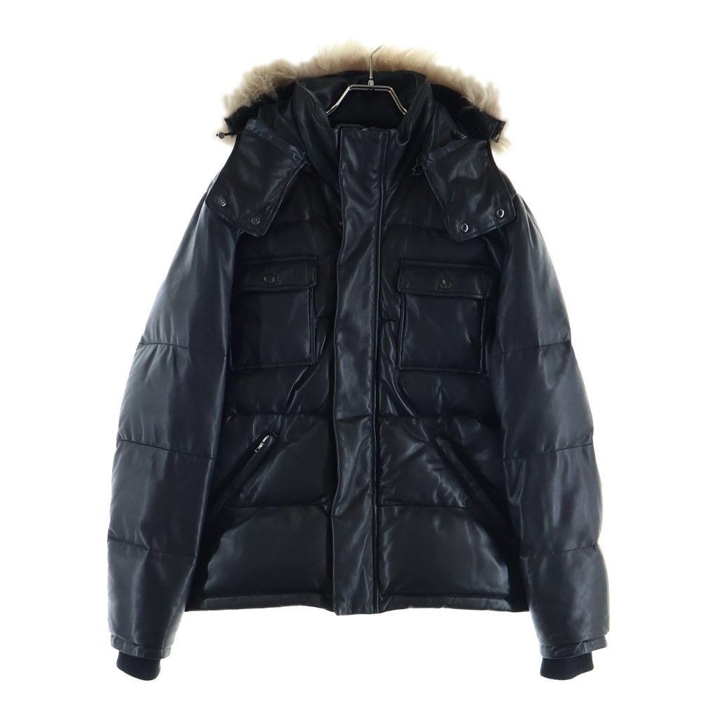 PS Paul Smith(ピーエスバイポールスミス) ラクーンファー ラムレザー フーデッドダウンジャケット ブラック 5923LB