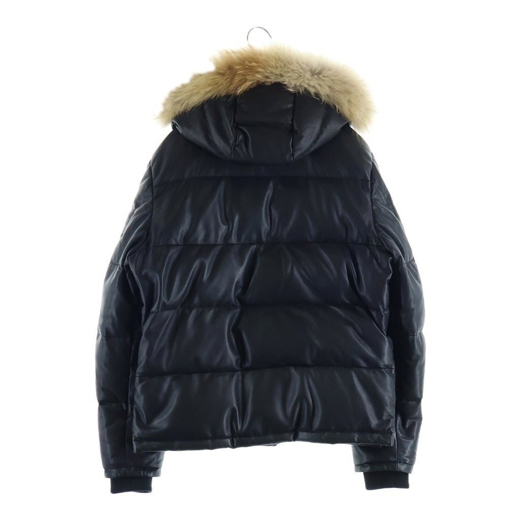 PS Paul Smith(ピーエスバイポールスミス) ラクーンファー ラムレザー フーデッドダウンジャケット ブラック 5923LB