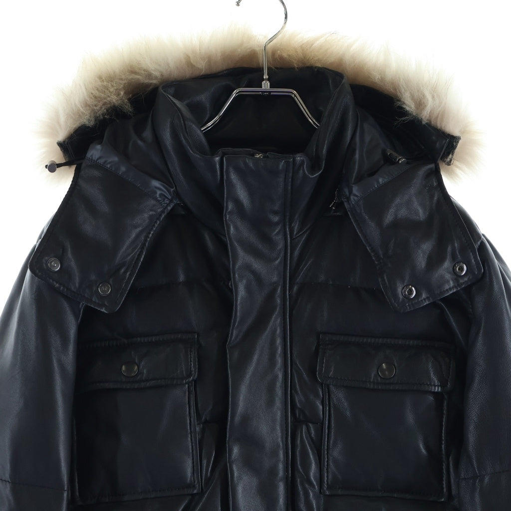 PS Paul Smith(ピーエスバイポールスミス) ラクーンファー ラムレザー フーデッドダウンジャケット ブラック 5923LB