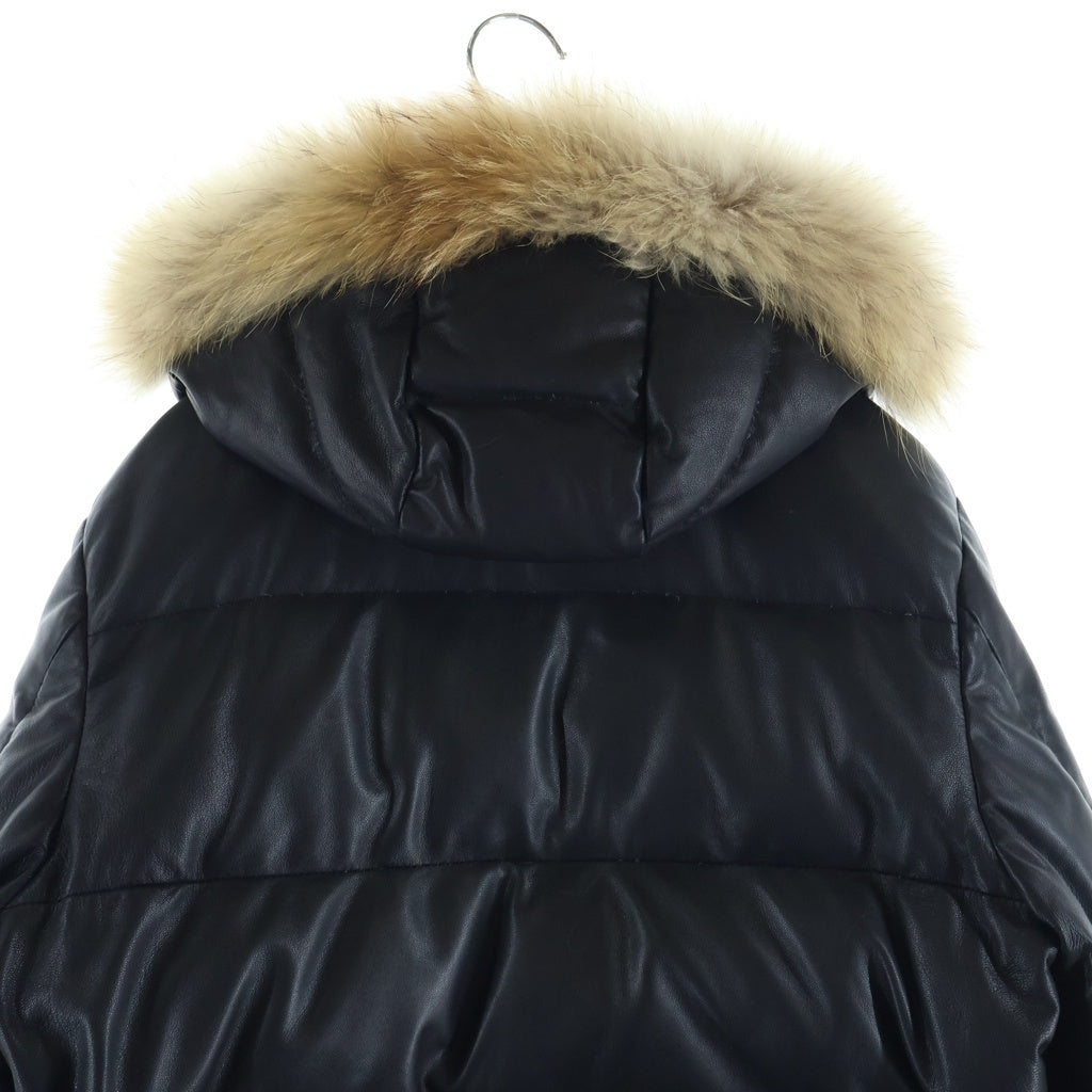 PS Paul Smith(ピーエスバイポールスミス) ラクーンファー ラムレザー フーデッドダウンジャケット ブラック 5923LB