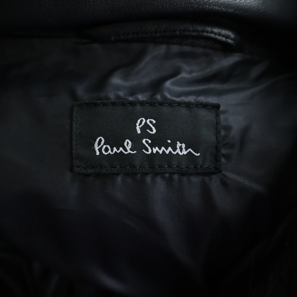 PS Paul Smith(ピーエスバイポールスミス) ラクーンファー ラムレザー フーデッドダウンジャケット ブラック 5923LB