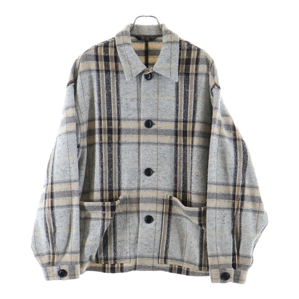 URU TOKYO(ウル トーキョー) 24AW WOOL ALPACA CHECK COVERALL JACKET ウール アルパカ カバーオール チェック柄 ジャケット グレー