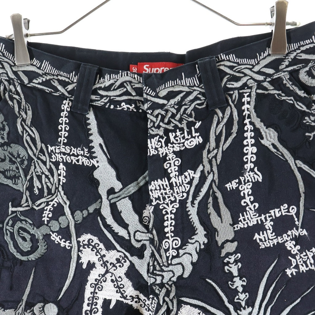 SUPREME(シュプリーム) 26SS Wombat Embroidered Work Short ウォンバット エンブロイダード ワーク ショーツ 総柄 ハーフパンツ ブラック