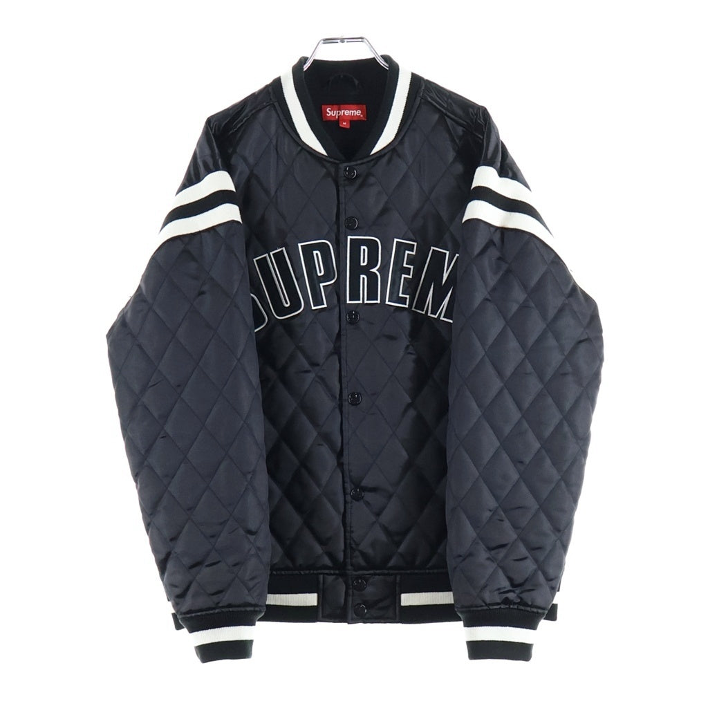 SUPREME(シュプリーム) 17SS Quilted Satin Varsity Jacket アーチロゴ キルティング サテン バーシティジャケット ブラック