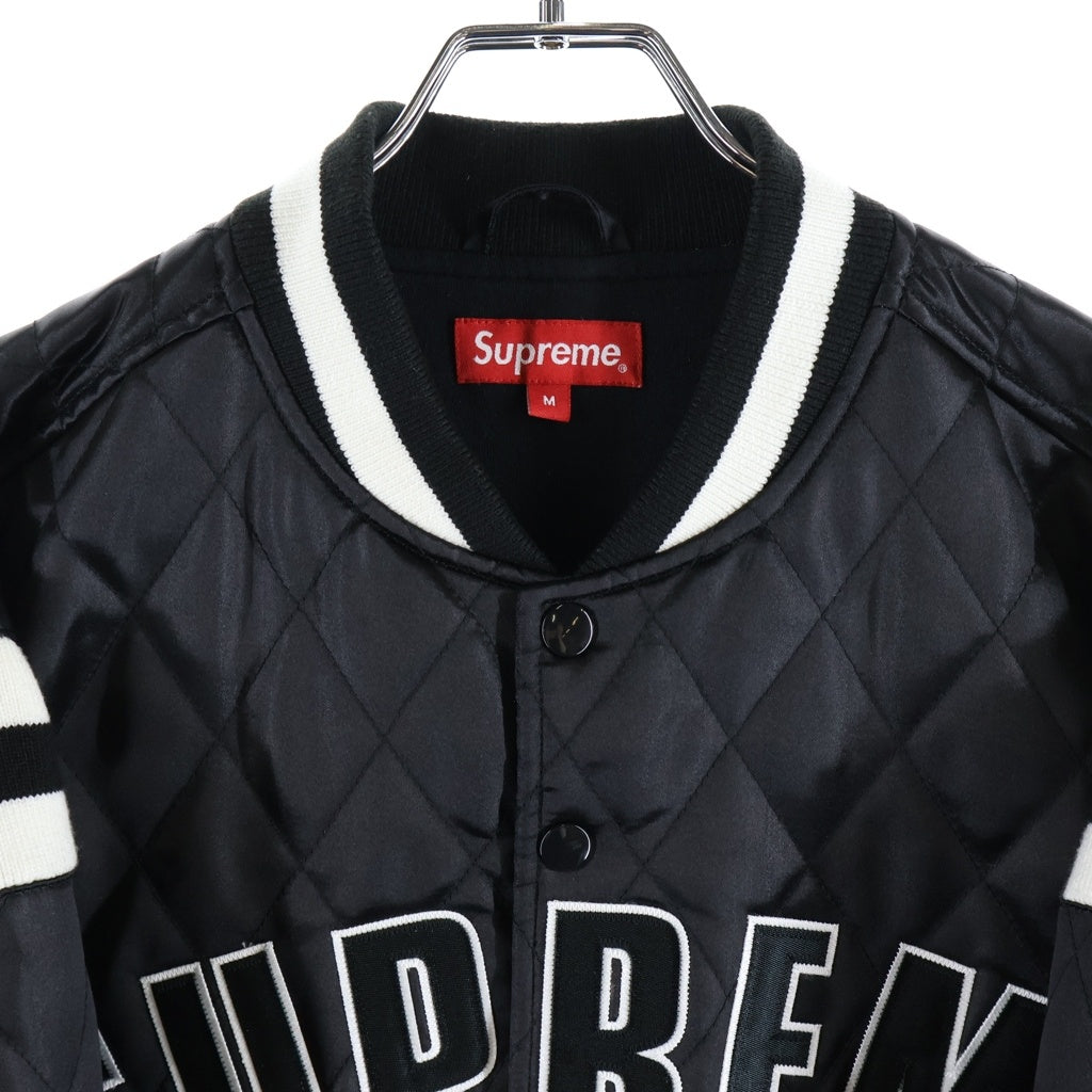 SUPREME(シュプリーム) 17SS Quilted Satin Varsity Jacket アーチロゴ キルティング サテン バーシティジャケット ブラック