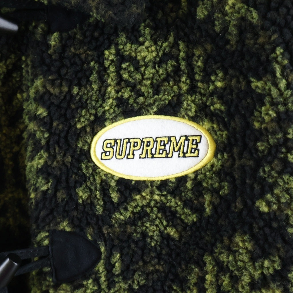 SUPREME(シュプリーム) 18AW Snowflake Toggle Fleece Jacket スノーフレークトグルフリースジャケット ボア アーガイル総柄フリースハーフコート ブラック/イエロー