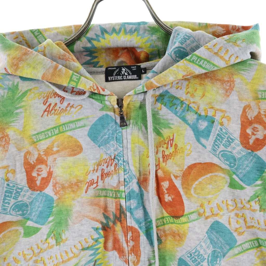 HYSTERIC GLAMOUR(ヒステリックグラマー) 総柄 コットン ジップアップスウェットパーカー フーディー マルチカラー 0252CF03