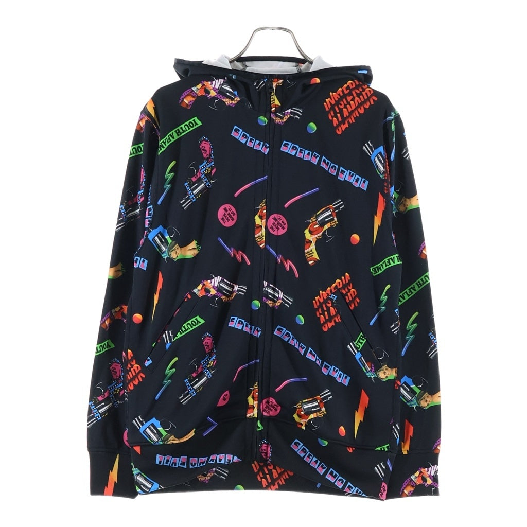 HYSTERIC GLAMOUR(ヒステリックグラマー) 総柄 ポリエステル ジップアップスウェットパーカー フーディー ブラック 02181CF02