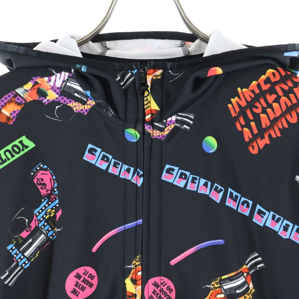 HYSTERIC GLAMOUR(ヒステリックグラマー) 総柄 ポリエステル ジップアップスウェットパーカー フーディー ブラック 02181CF02