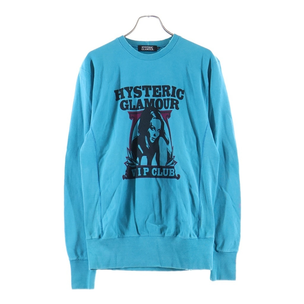 HYSTERIC GLAMOUR(ヒステリックグラマー) ダメージ加工 ガールプリント クルーネックスウェットトレーナー ブルー 0243CS03