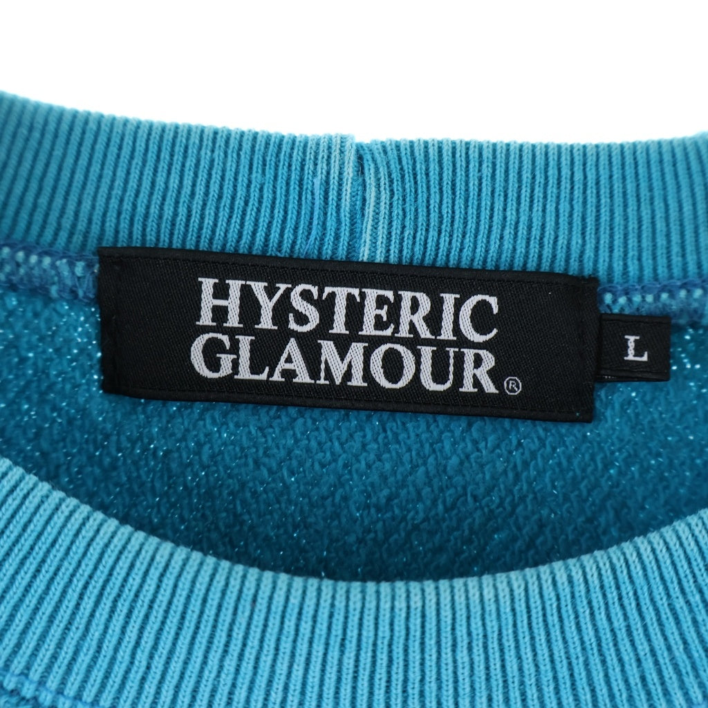 HYSTERIC GLAMOUR(ヒステリックグラマー) ダメージ加工 ガールプリント クルーネックスウェットトレーナー ブルー 0243CS03