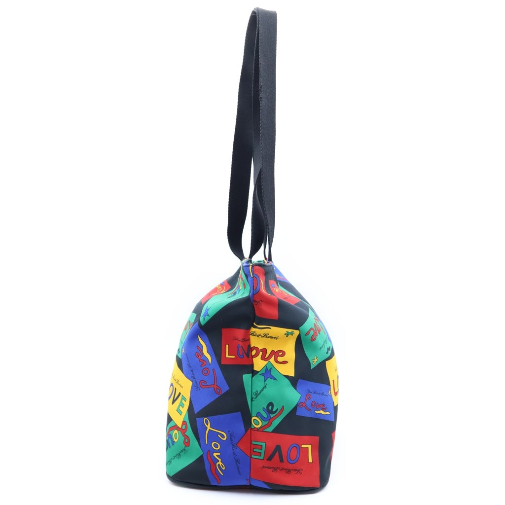 YVES SAINT LAURENT(イヴサンローラン) ロゴ金具付 LOVE柄 ラウンドジップ ナイロン トートバッグ マルチカラー レディース