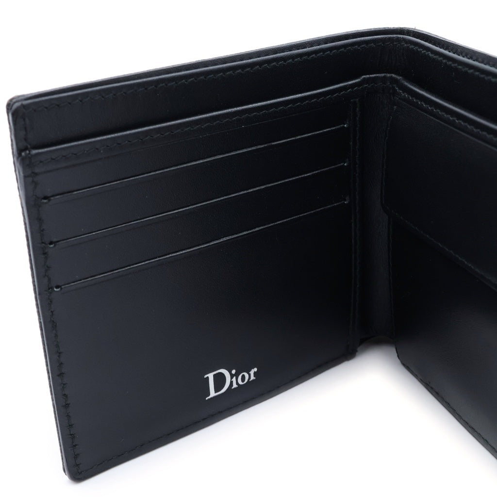 Christian Dior(クリスチャンディオール) レザー オブリーク 二つ折りウォレット 財布 ブラック