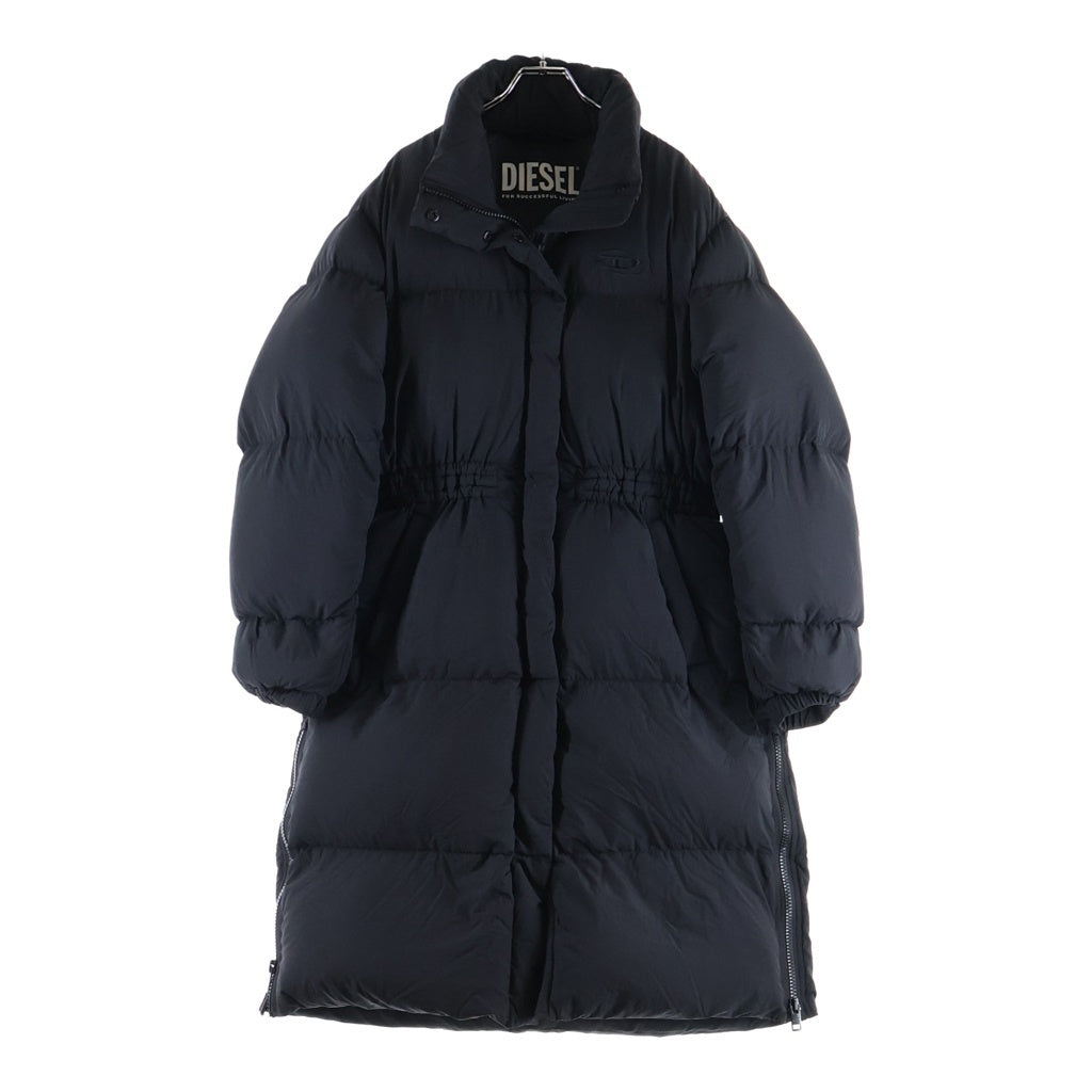 DIESEL(ディーゼル) W-PEYTON ダブルペイトン ロゴエンブロイダリー スタンドカラー ジップアップダウンコート レディース ブラック A06526