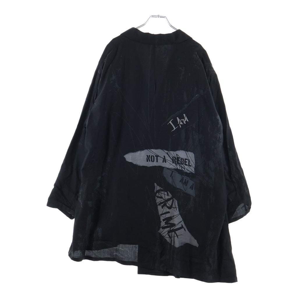 Y's(ワイズ) DUNGAREE LIGHT TWILL BIG JACKET バックプリント アシンメトリーデザイン キュプラ オーバーサイズ 2Bジャケット ブラック レディース YK-J12-217