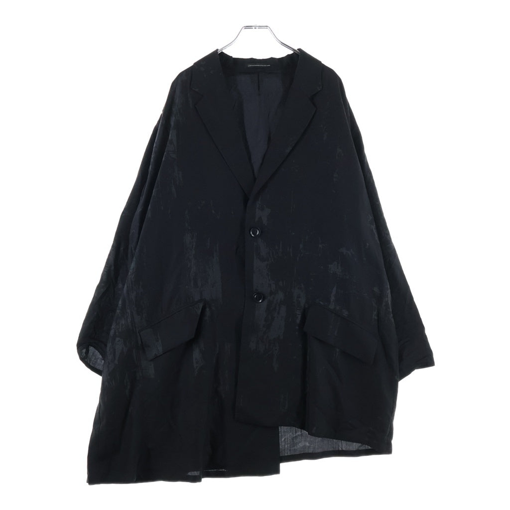 Y's(ワイズ) DUNGAREE LIGHT TWILL BIG JACKET バックプリント アシンメトリーデザイン キュプラ オーバーサイズ 2Bジャケット ブラック レディース YK-J12-217