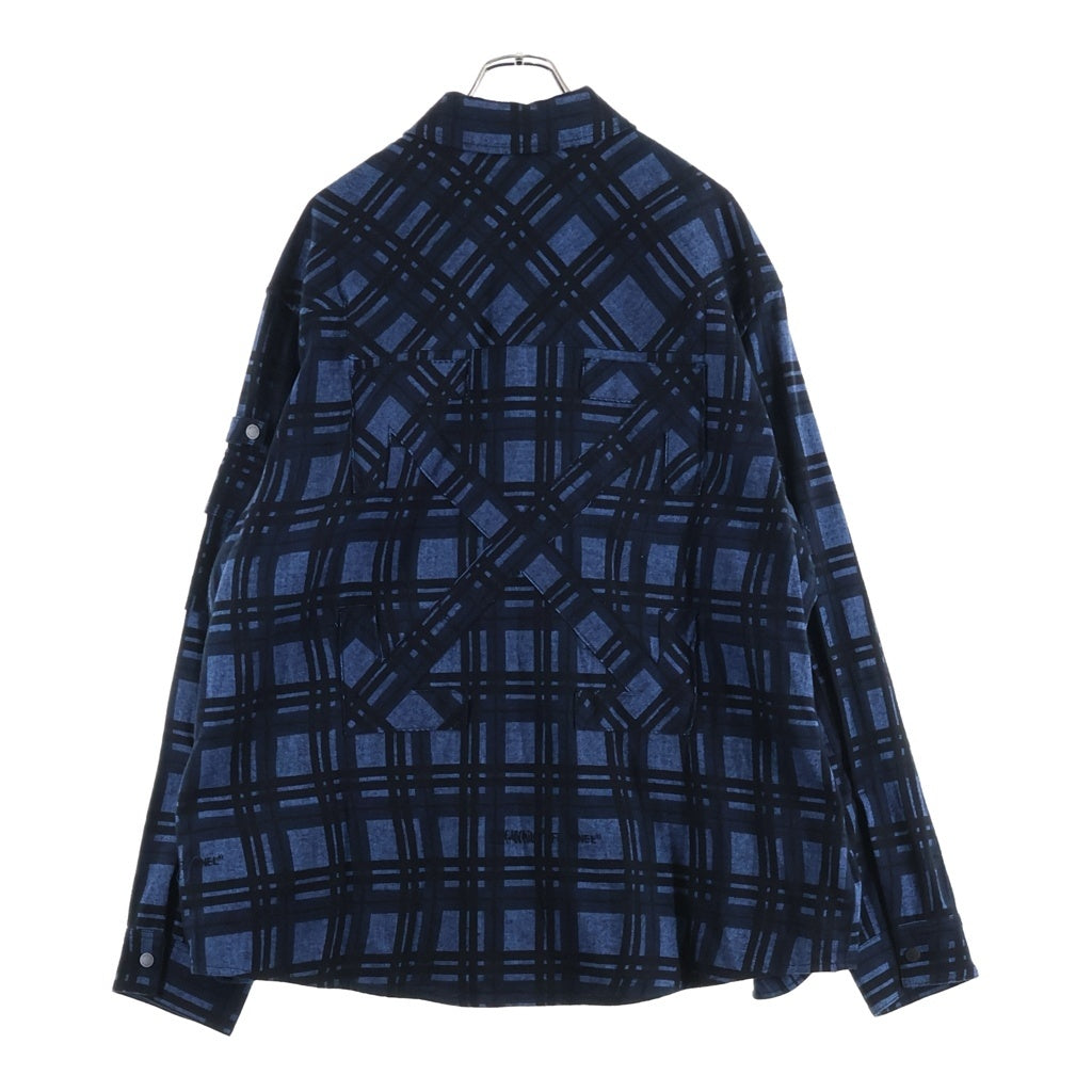 OFF-WHITE(オフホワイト) 20SS チェック総柄 ロゴラバープリント マルチポケットフランネル長袖シャツ ブラック/ブルー OMGA114S20H93020