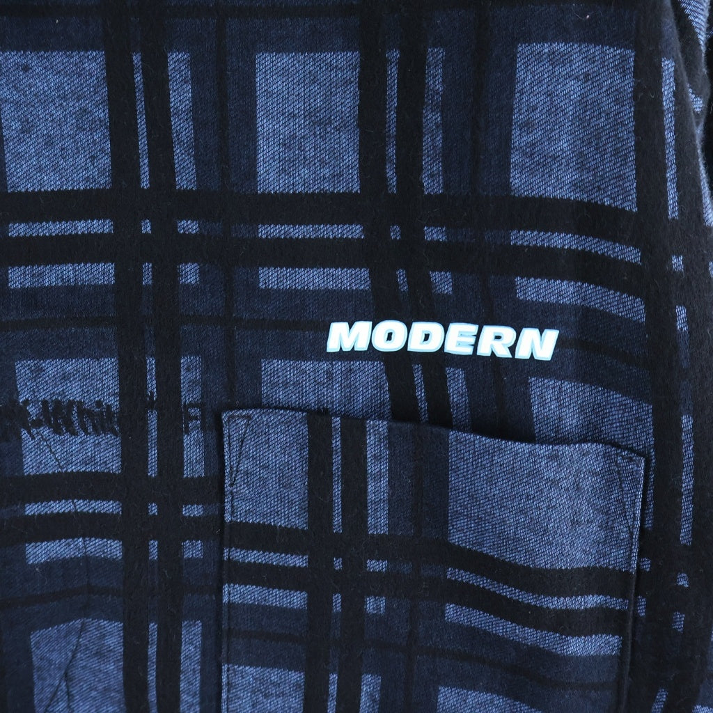 OFF-WHITE(オフホワイト) 20SS チェック総柄 ロゴラバープリント マルチポケットフランネル長袖シャツ ブラック/ブルー OMGA114S20H93020