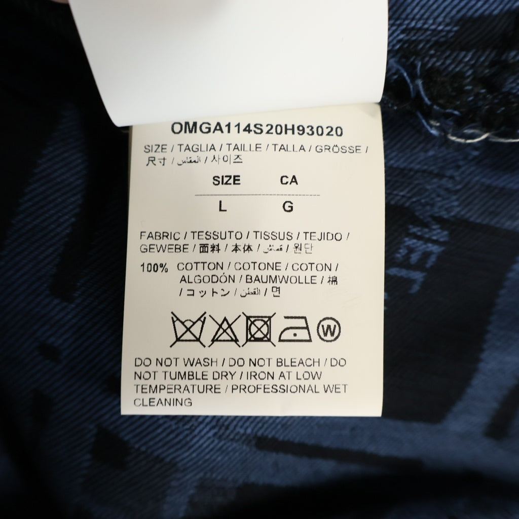 OFF-WHITE(オフホワイト) 20SS チェック総柄 ロゴラバープリント マルチポケットフランネル長袖シャツ ブラック/ブルー OMGA114S20H93020
