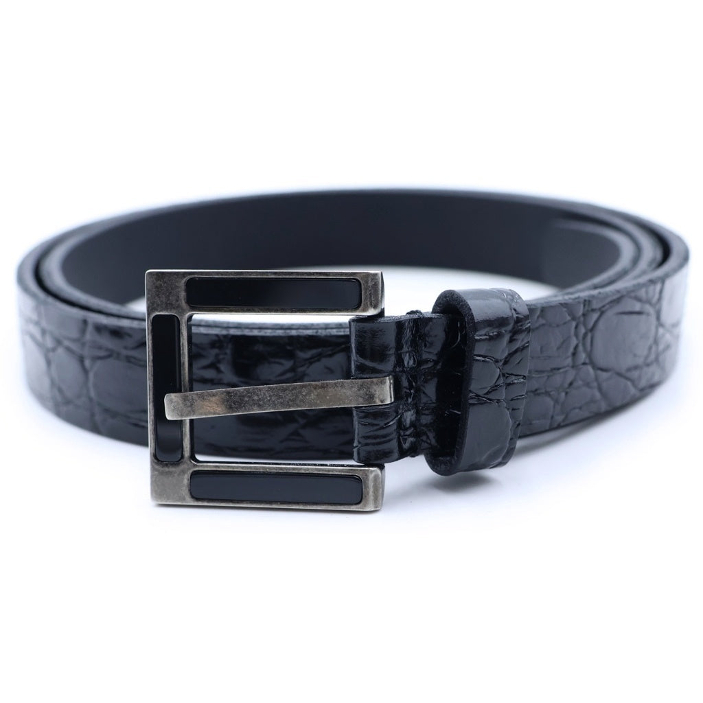 SAINT LAURENT PARIS(サンローランパリ) クロコダイル型押し スクエアバックル レザーベルト ブラック 669481 レディース