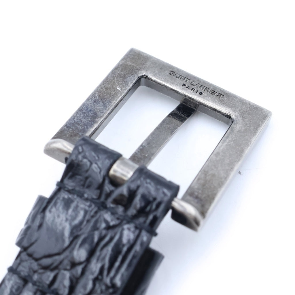 SAINT LAURENT PARIS(サンローランパリ) クロコダイル型押し スクエアバックル レザーベルト ブラック 669481 レディース