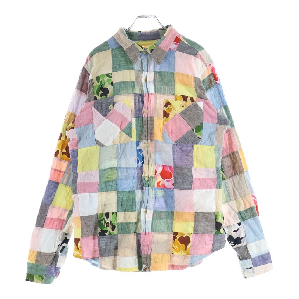 A BATHING APE(アベイシングエイプ) カモ柄パッチワーク フロントポケット 長袖シャツ マルチカラー