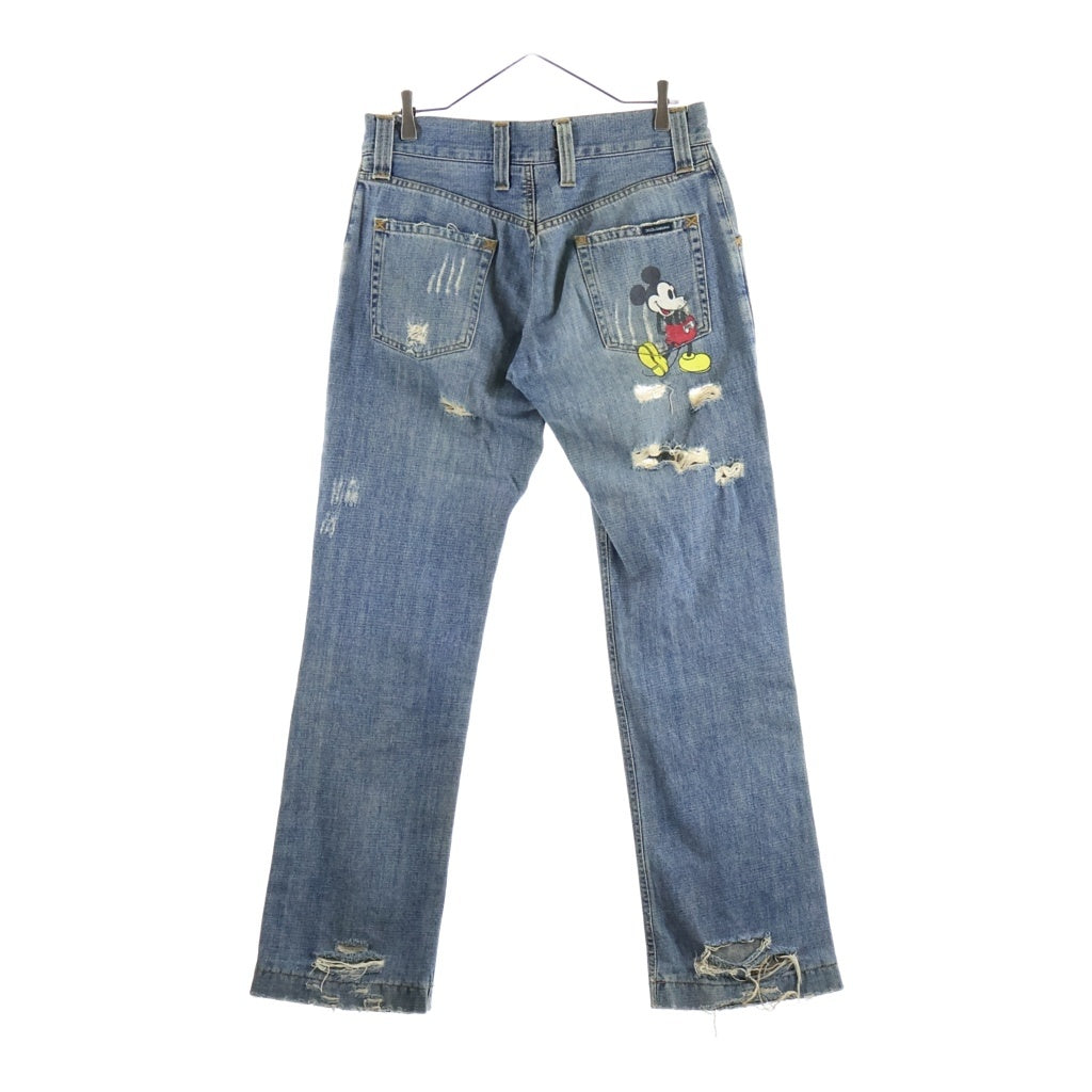 DOLCE & GABBANA(ドルチェアンドガッバーナ) ×DISNEY MICKEY MOUSE ディズニー ミッキーマウス クラッシュダメージ加工 デニムパンツ ボタンフライジーンズ インディゴ ZDP68/818S