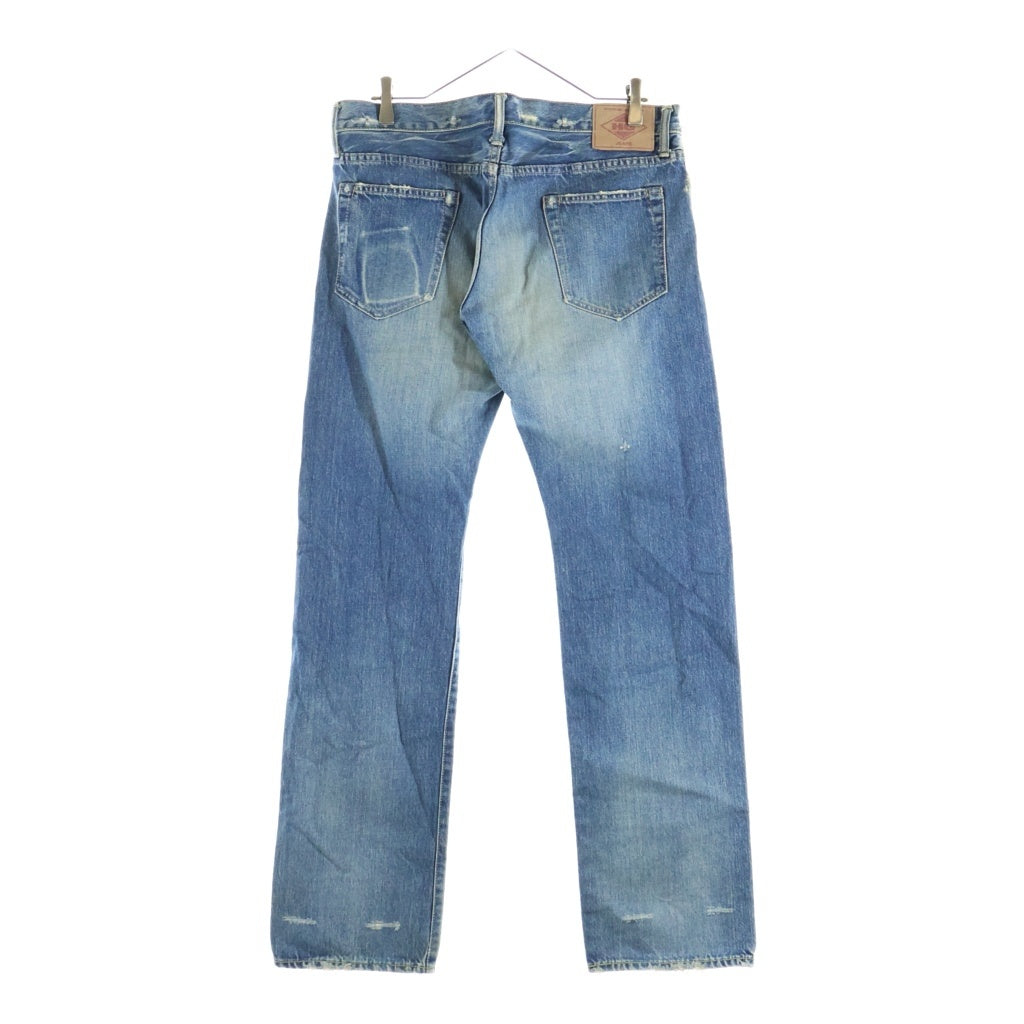 HYSTERIC GLAMOUR(ヒステリックグラマー) ピラミッドスタッズ ロゴステンシル ダメージ加工デニムパンツ ボタンフライジーンズ インディゴ 4AP-2114