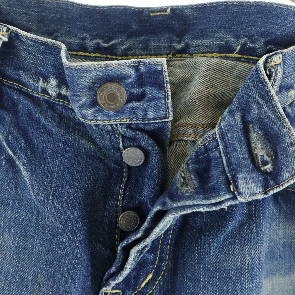 HYSTERIC GLAMOUR(ヒステリックグラマー) ピラミッドスタッズ ロゴステンシル ダメージ加工デニムパンツ ボタンフライジーンズ インディゴ 4AP-2114