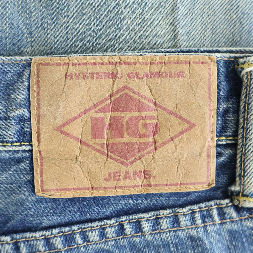 HYSTERIC GLAMOUR(ヒステリックグラマー) ピラミッドスタッズ ロゴステンシル ダメージ加工デニムパンツ ボタンフライジーンズ インディゴ 4AP-2114