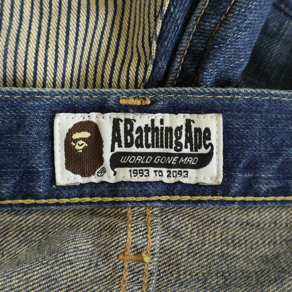 A BATHING APE(アベイシングエイプ) TYPE2 カモ柄パッチワーク リペア加工デニムパンツ ボタンフライジーンズ インディゴ 1870-150-029