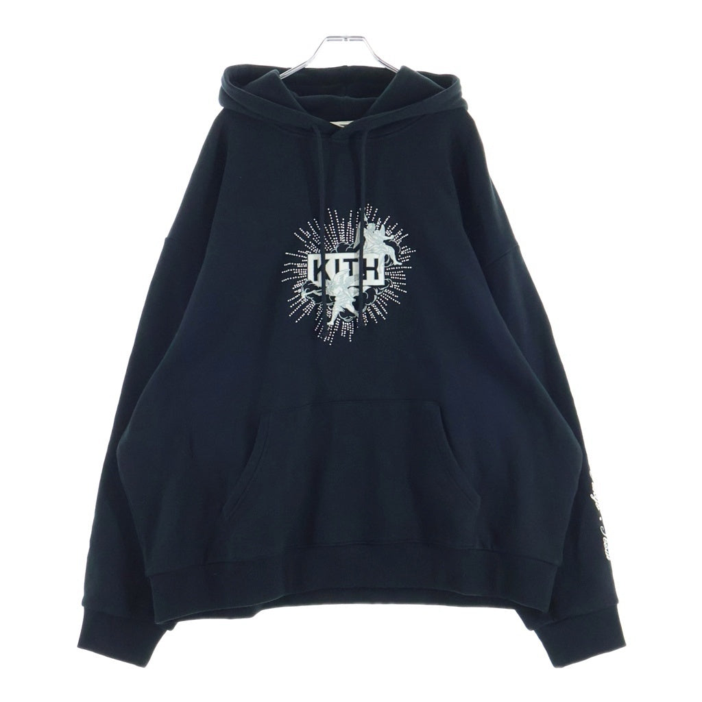 KITH(キス) 25AW BEADED ANGEL NELSON HOODIE ビーデッドエンジェル ネルソン ロゴエンブロイダリー プルオーバー フーデッド スウェットパーカー ブラック KHM033421
