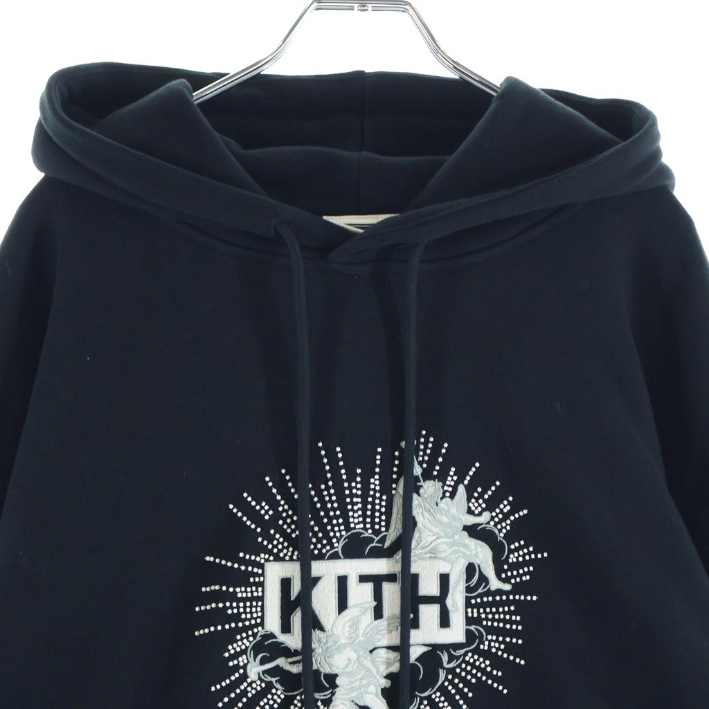 KITH(キス) 25AW BEADED ANGEL NELSON HOODIE ビーデッドエンジェル ネルソン ロゴエンブロイダリー プルオーバー フーデッド スウェットパーカー ブラック KHM033421