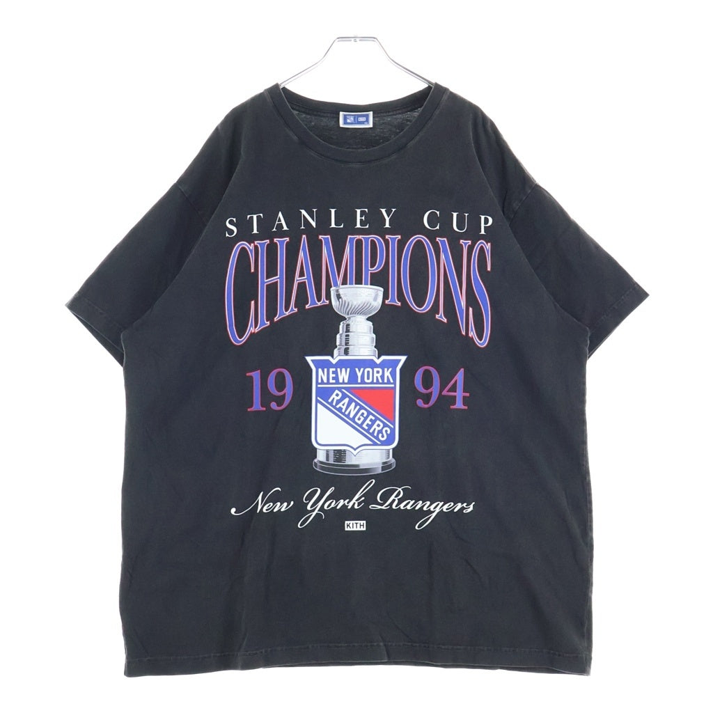 KITH(キス) 25SS ×NEW YORK RANGER CHAMPION VINTAGE TEE ニューヨーク レンジャー フロント プリント クルーネック 半袖Tシャツ カットソー ブラック KHM033183