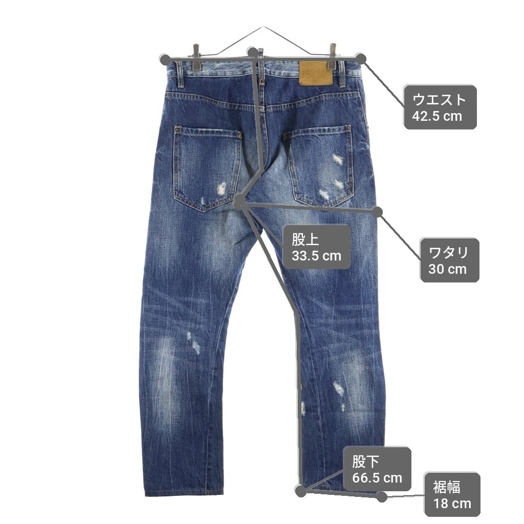 DSQUARED2(ディースクエアード) 12AW イタリア製 パッチワーク ボタンフライ デニム ストレートパンツ インディゴ S74LA0463 S30321