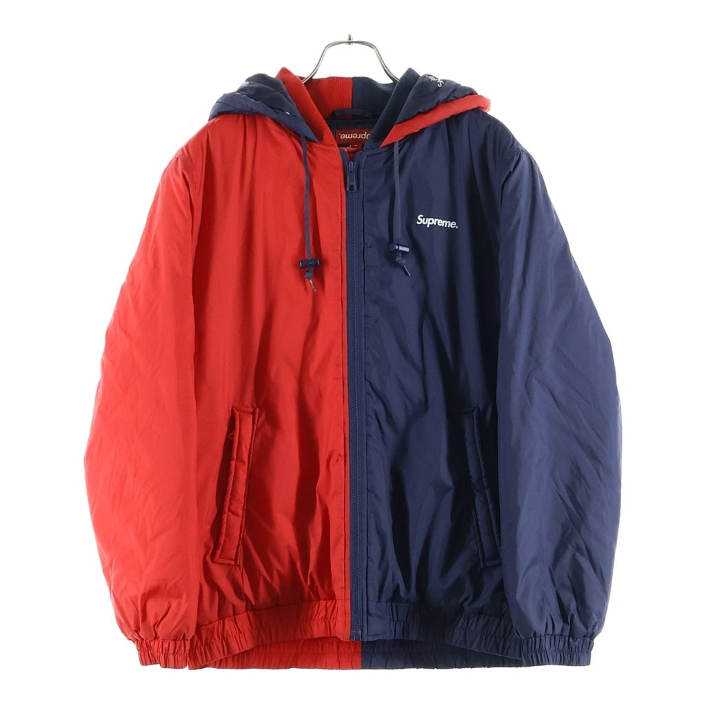 SUPREME(シュプリーム) 15AW 2-Tone Hooded Sideline Jacket ロゴプリント ツートン フーデッド サイドライン 中綿ジャケット レッド/ネイビー
