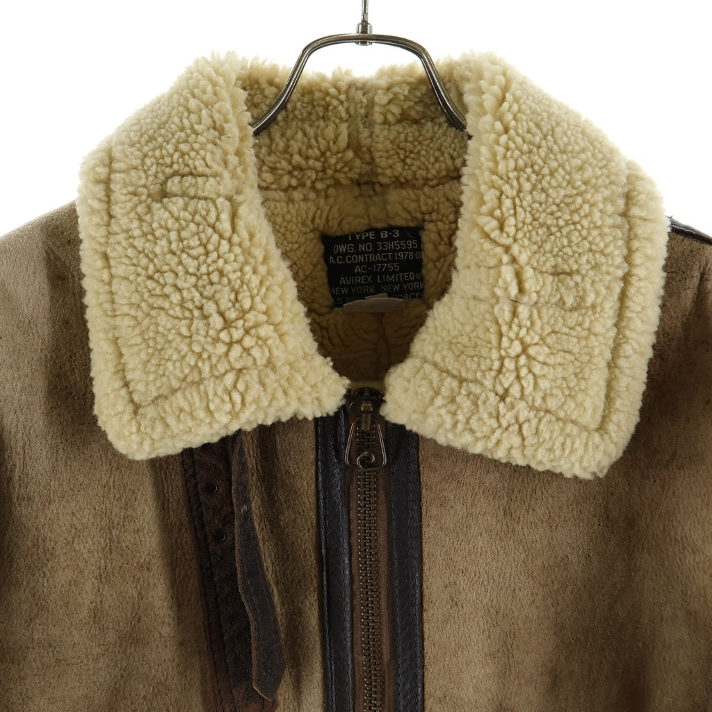 AVIREX(アヴィレックス) 80S-90S TYPE B-3 MOUTON JACKET USA製 ジップアップ ムートン フライトジャケット シープスキン ブラウン 33H5595