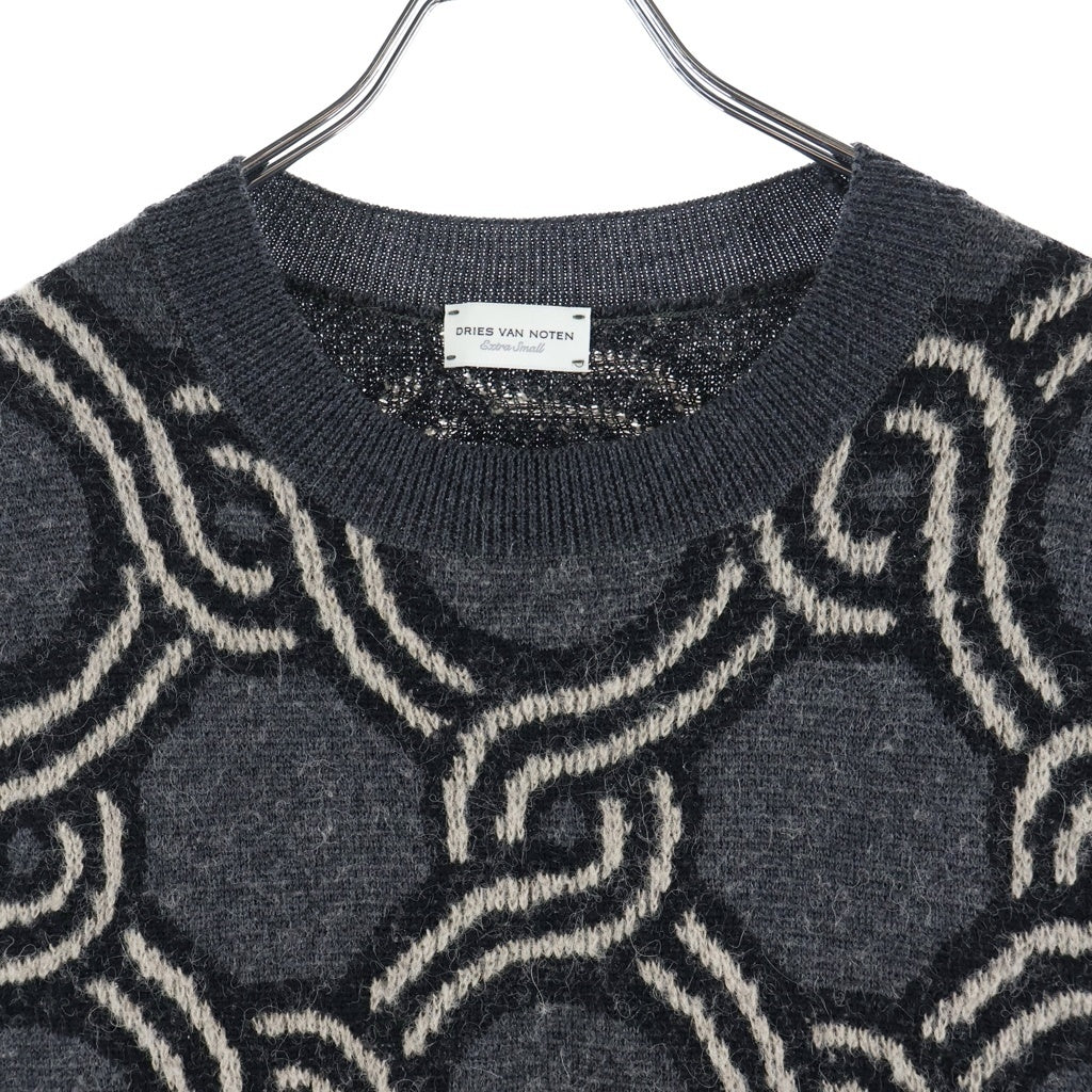 DRIES VAN NOTEN(ドリスヴァンノッテン) 幾何学総柄 アルパカウール混 ニットベスト レディース グレー