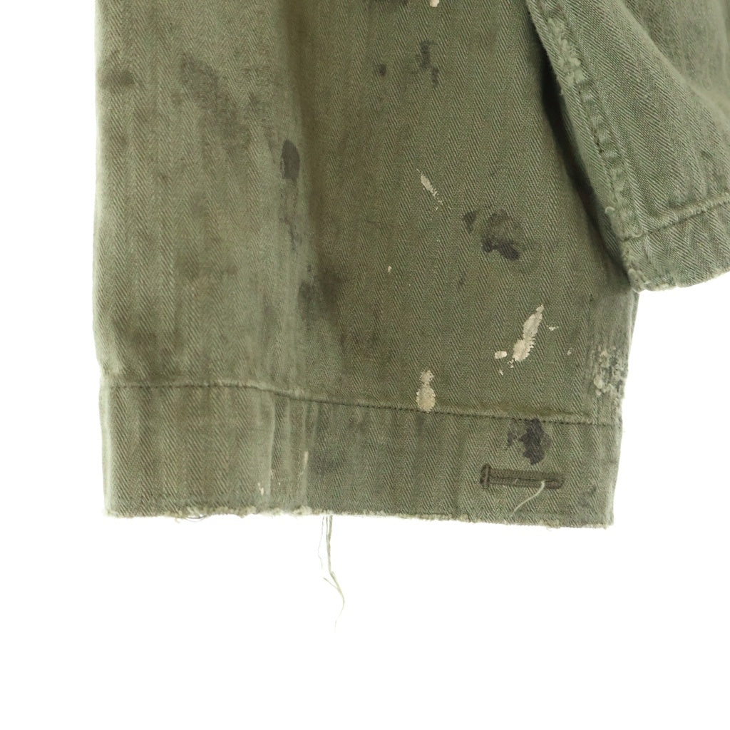READY MADE(レディメイド) 24AW HERINGBONE SHIRT JACKET ピースマークステンシル ヴィンテージ加工 ヘリンボーン ミリタリーシャツジャケット オリーブ RE-CO-KH-00-00-259