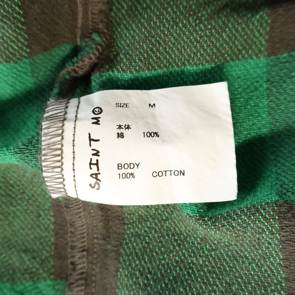 SAINT MICHAEL(セントマイケル) 25SS FLANNEL CHECK SHIRT ヴィンテージ加工 チェック柄 長袖フランネルシャツ グリーン SM-HR8-0000-041