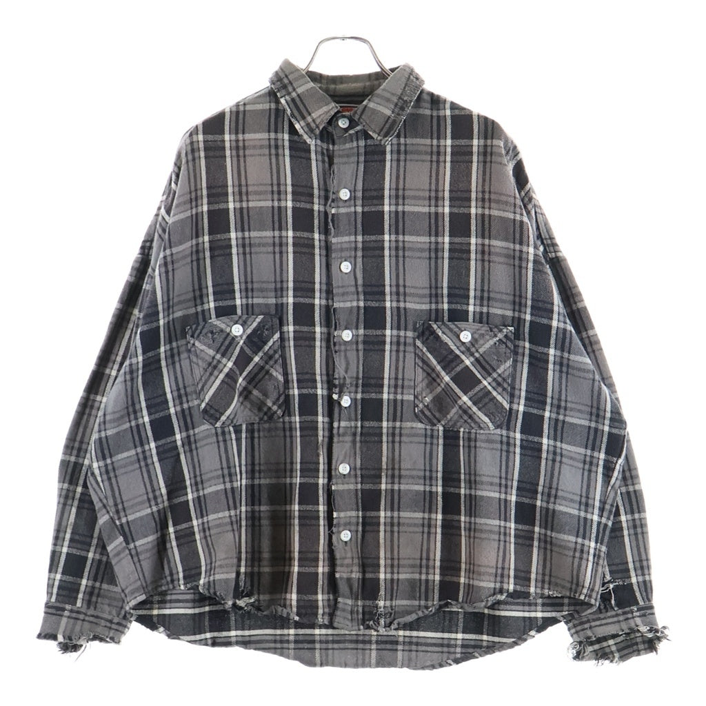 SAINT MICHAEL(セントマイケル) 24AW FRANNEL SHIRT ダメージ加工 チェック柄 長袖フランネルシャツ グレー SM-YS1-0000-023