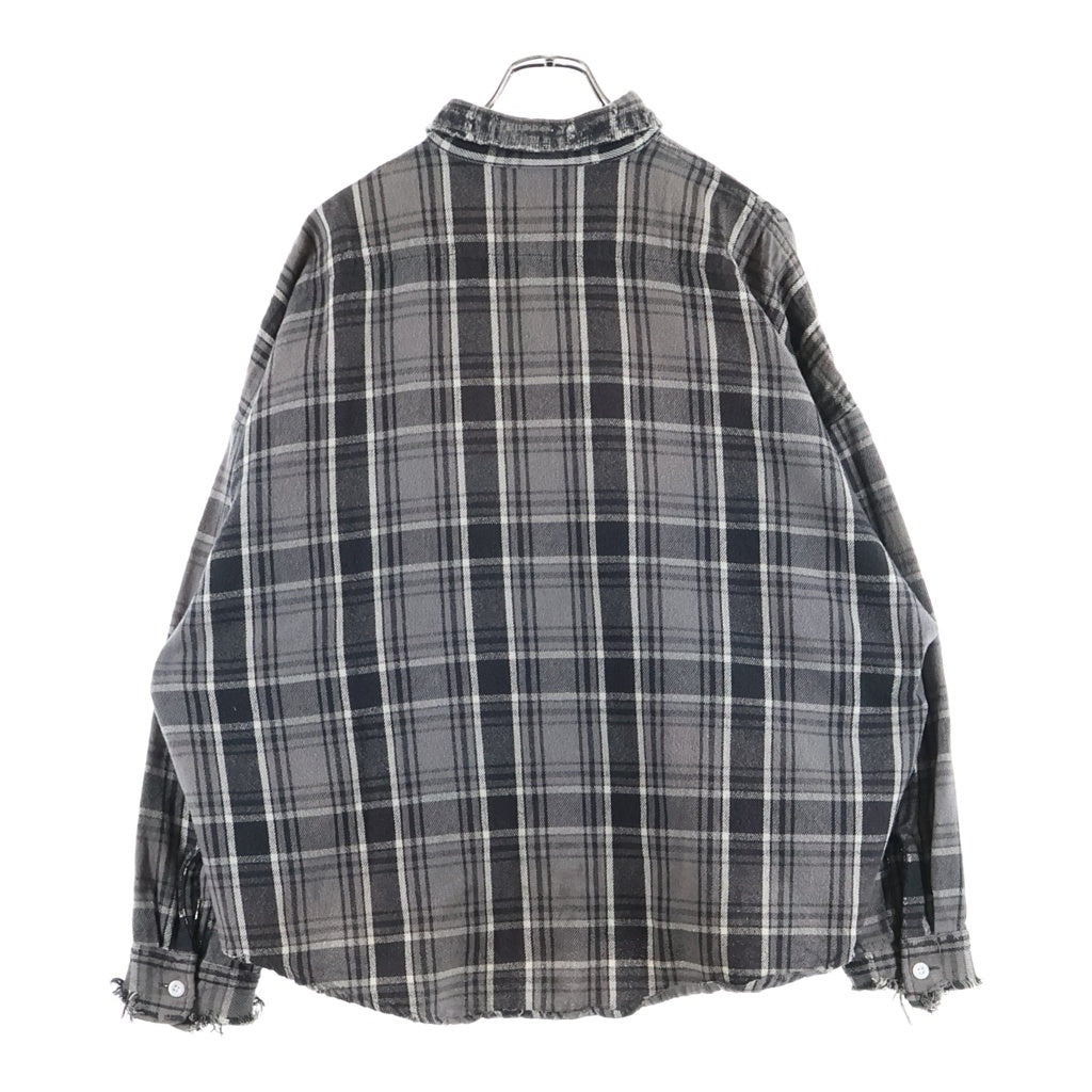 SAINT MICHAEL(セントマイケル) 24AW FRANNEL SHIRT ダメージ加工 チェック柄 長袖フランネルシャツ グレー SM-YS1-0000-023