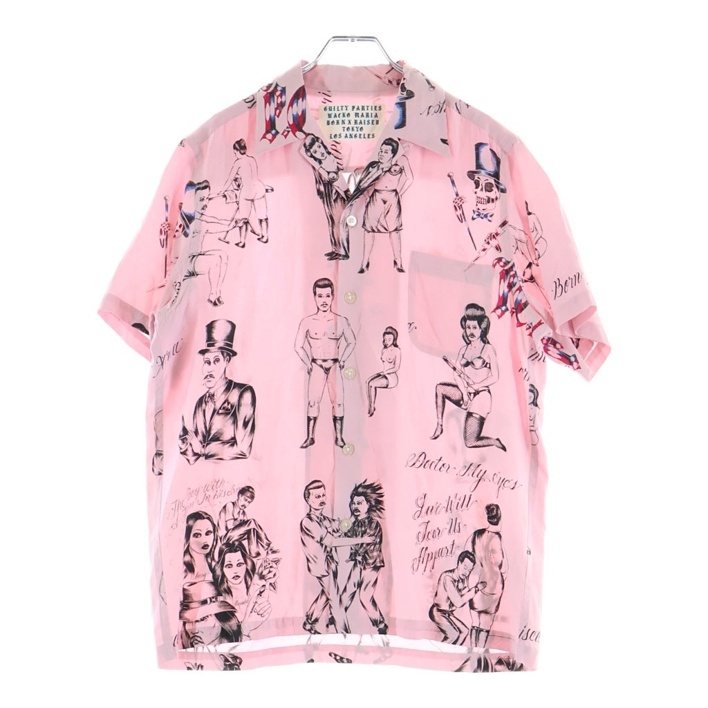 WACKO MARIA(ワコマリア) BORNXRAISED HAWAIIAN SHIRT ボーンレイズド アート総柄 ハワイアンシャツ 半袖レーヨンオープンカラーシャツ ピンク