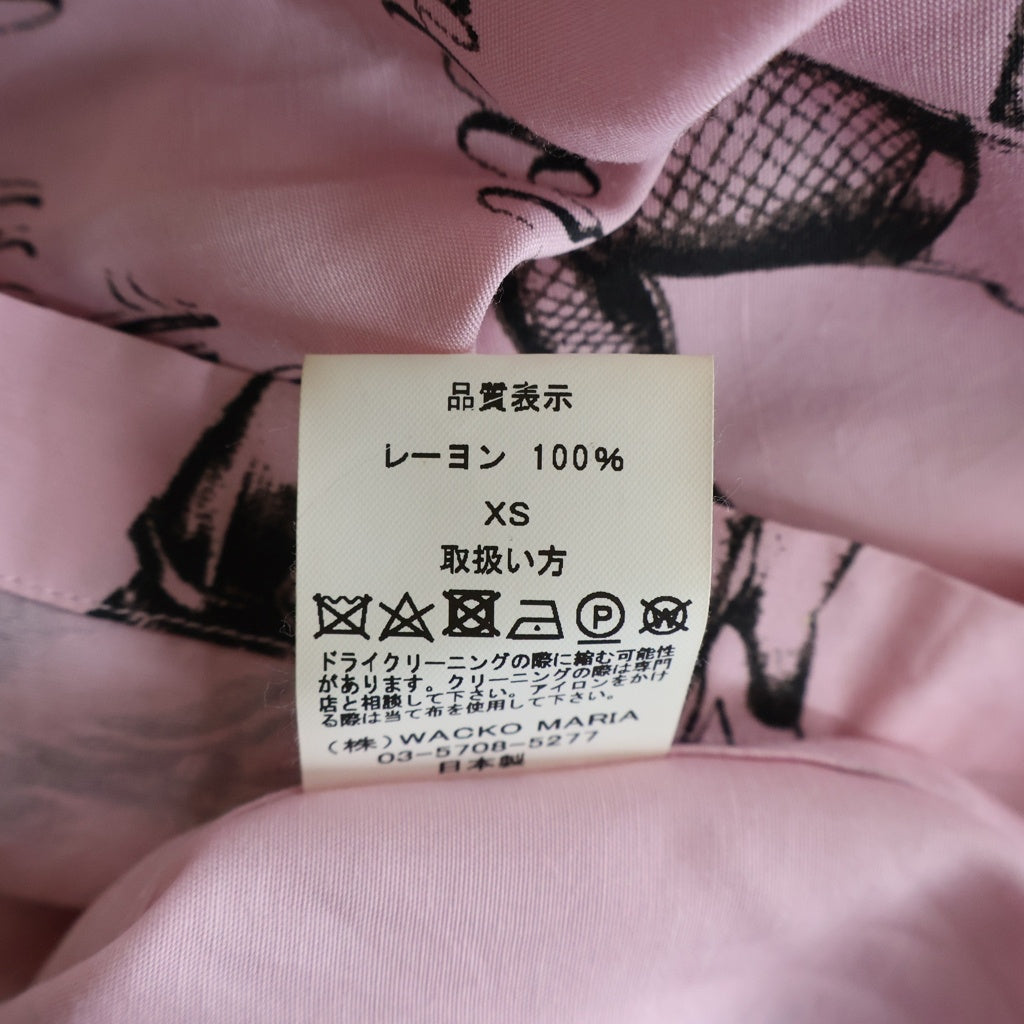 WACKO MARIA(ワコマリア) BORNXRAISED HAWAIIAN SHIRT ボーンレイズド アート総柄 ハワイアンシャツ 半袖レーヨンオープンカラーシャツ ピンク