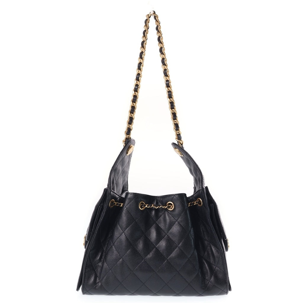 CHANEL(シャネル) CHANEL 25 スモールバッグ グレインド キャビアスキン ゴールド金具 ブラック AS5293 レディース